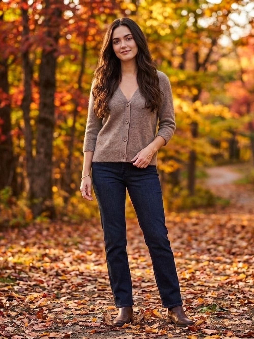 Eileen Fisher Taupe Button-Front Cardigan
